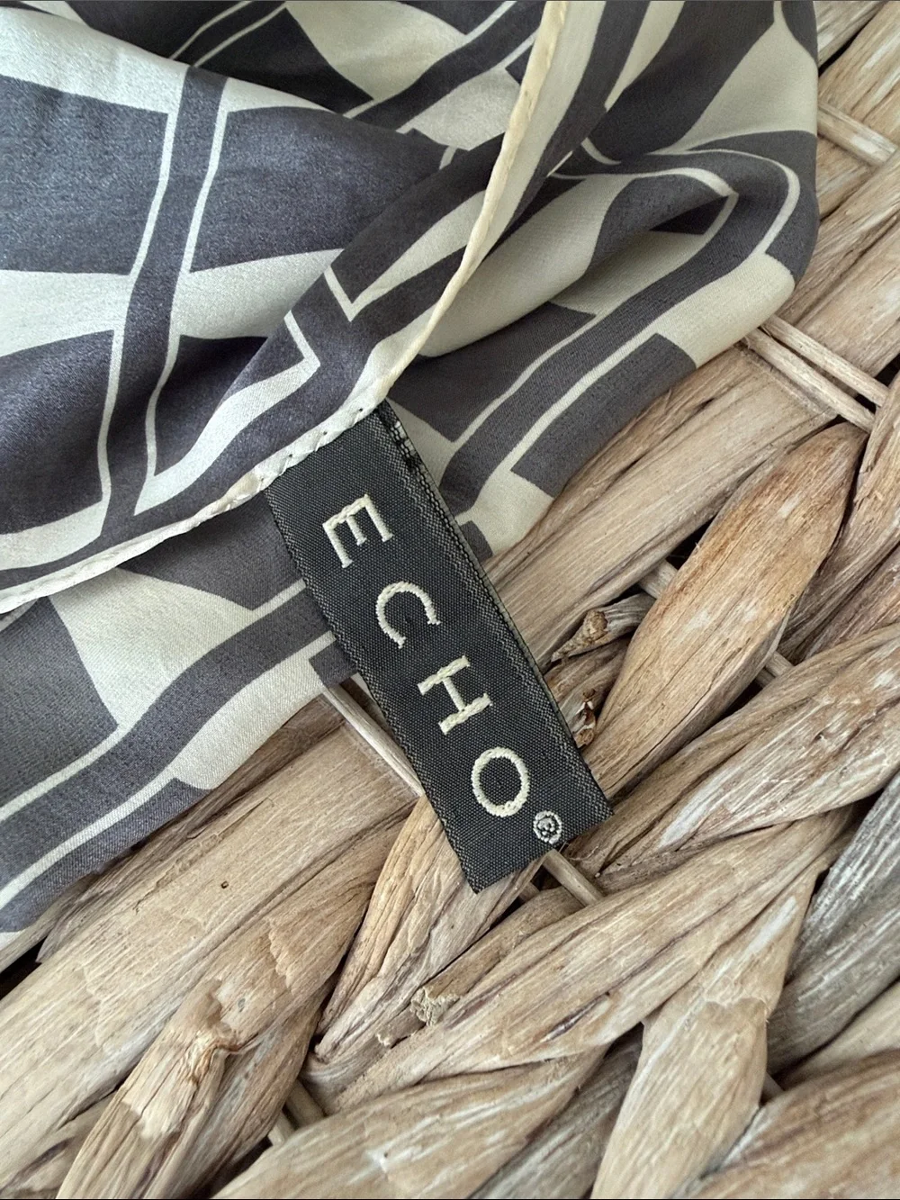 Echo Black & Cream Geometric Silk Scarf